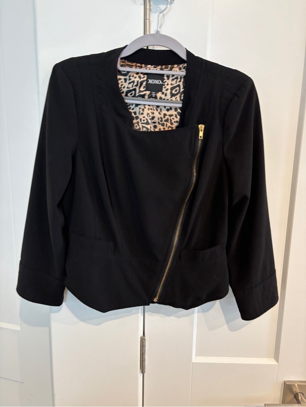 XOXO Black Asymmetrical Zip Jacket. Size M